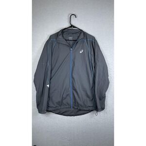 Asics‎ Jacket Mens XL Gray Running Windbreaker Full Zip Reflective Lightweight